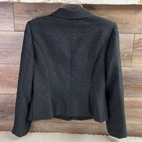 KASPER  Wool Blend Black Tailored Swiss Dot Velvet Trim Jacket Blazer Size 14 - Picture 6 of 8